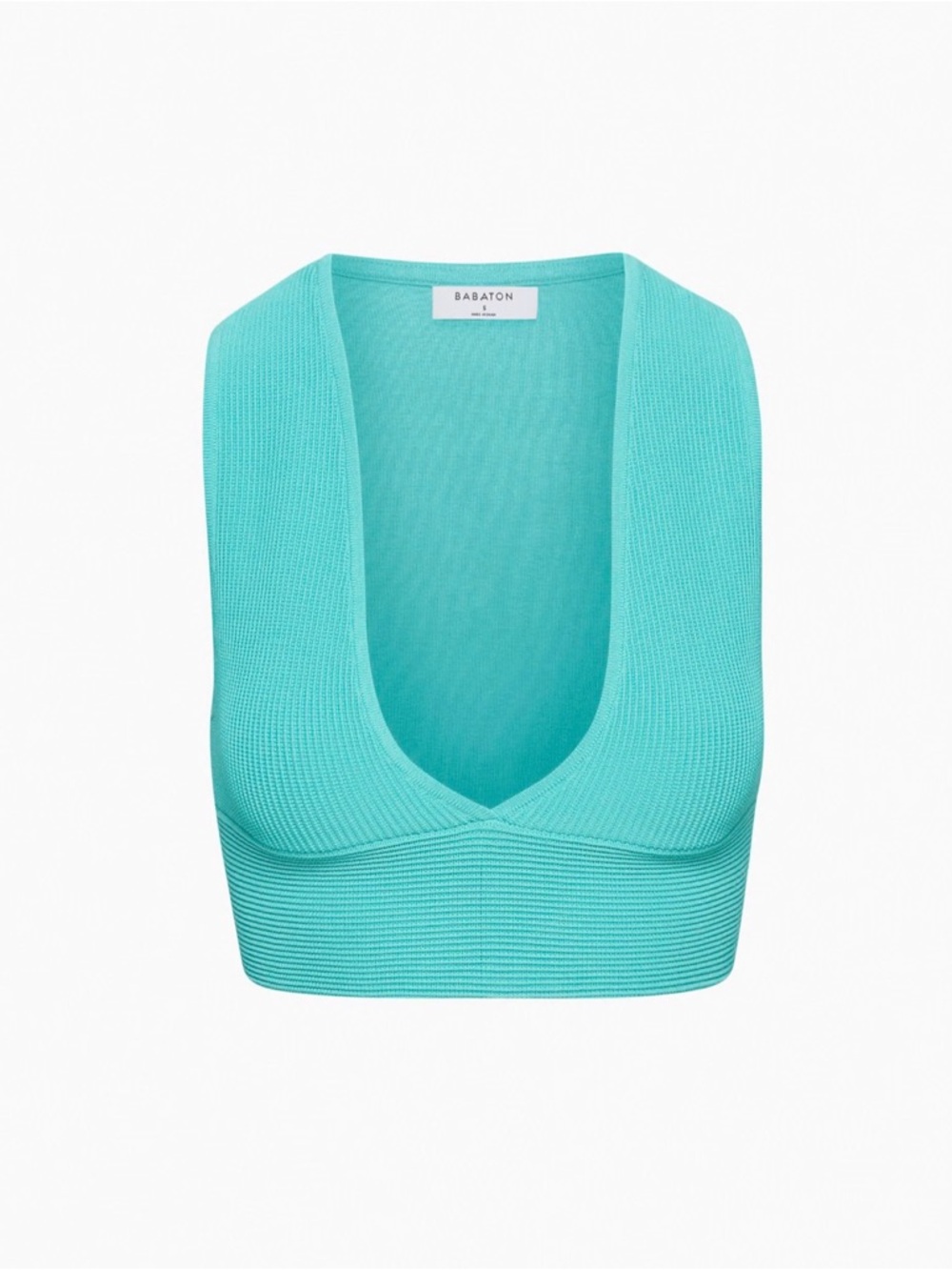 Babaton Aritzia Ribbed Deep V Crop Top L Turquoise Sculpt Knit Minimalist Chic
